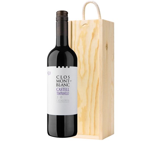 Clos Montblanc  Castell Tempranillo 75cl Red Wine In Pine Wooden Gift Box